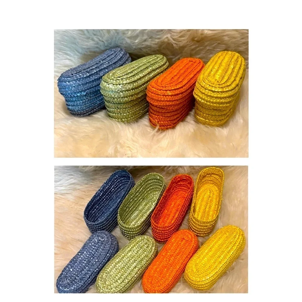 Set/4 Colorful Woven Oblong Small Storage Baskets with Lids